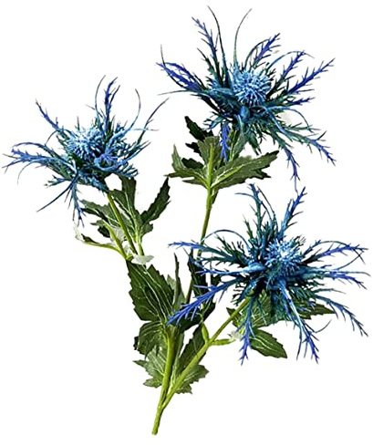 CAKEEYUM Artificial Eryngium Thistles Bunch Simulation Flowers Plants 3-Fork for Home Decor Centerpieces Light Blue 1PC Artificial Eryngium, Realistic, Simulation, Pro