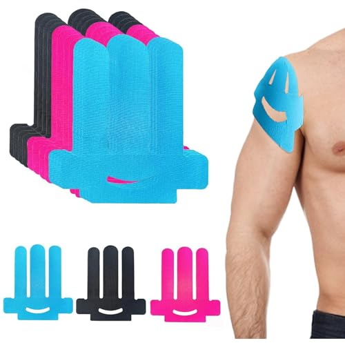 12 Stück Kinesiotapes Vorgeschnitten for Schulter, Wasserfestes Kinesiotape ，elastisches Trage Komfort Für Schulter Schmerzlinderung Sport Dauerhafte Unterstützung(Schwarz+blau+rot)