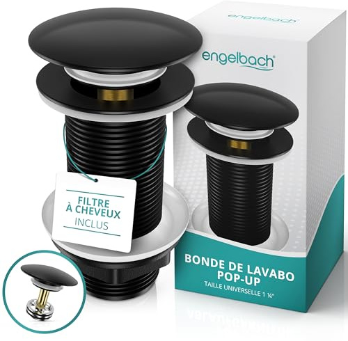 Engelbach® Bonde de lavabo Extra Longue sans trop-Plein - Bouchon clic-clac, 3 Joints Inclus - Installation Rapide, Guide vidéo Inclus - Modèle Universel - Noir Mat