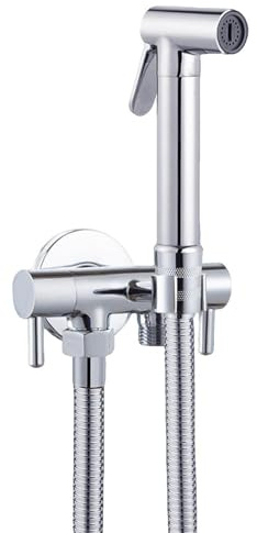 SXWYLZ Kit Hygiene Wc Mural Robinet pour Douchette Wc Comprenant un Pistolet de Pulvérisation, Une Vanne D'Angle à Double Commande et un Tuyau en Acier Inoxydable de 1,2m, Chromé