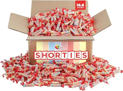 A Great Surprise Bulk Pressed Candy Rolls - Approx. 1300 Pieces - 16 Pounds - Individually Wrapped - Wholesale Classic Dextrose Candies for Schools, Camps, Parades, Piñatas - Shorties Candy