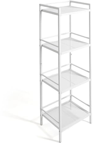 Garvee 4 Tier Bathroom Shelves, Ladder Shelf for Storage, Space-Saving Shelf Freestanding Rustic Home Organizer, Multifunctional Shelving Unit for Living Room Bedroom Kitchen Office White