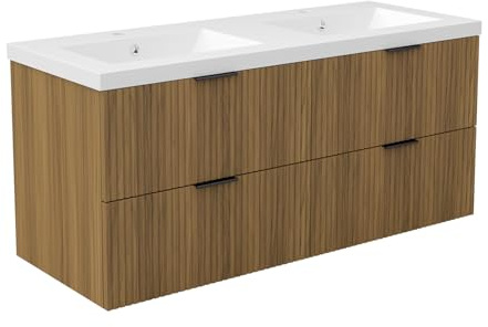 AICA Ensemble Meuble Salle de Bain 120cm avec Double Vasque - 4 tiroirs Meuble Effet Noyer