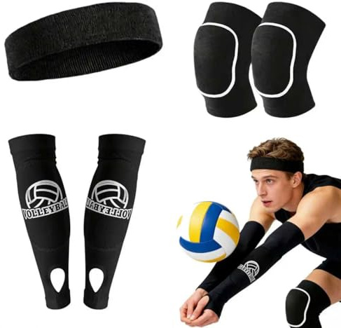 YIFKJYLF Volleyball Arm Sleeves Set, Arm Sleeves & Knee Support Pads with Sweat Absorbent Headband - Breathable Compression Support for Volleyball Basketball Gym Running Tennis for Adult Men Women