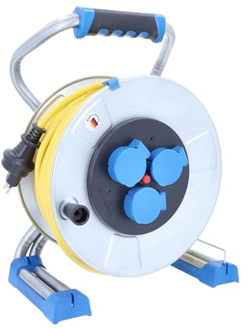 as - Schwabe Xperts Carrete para cables K35 AT-N07V3V3-F 3G1,5, IP44 exterior, conector SEV T13 y 3 enchufes tipo 13 / IP55, termoprotección, fabricado en Alemania