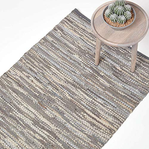 Homescapes Teppich/Bettvorleger Denver aus 100% recyceltem Leder, 90 x 150 cm, grau