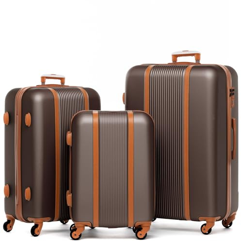 FERGÉ Kofferset 3 teilig Hartschale Milano Reisekoffer Trolley-Set (Handgepäck, L, XL) 3er Set Hartschalenkoffer Roll-Koffer 4 Rollen 100% ABS café