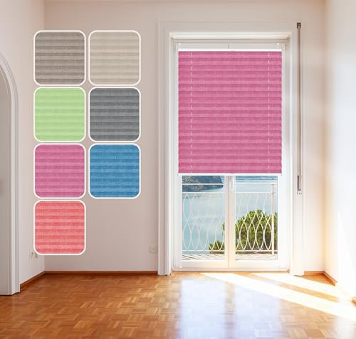 Plissee Pink 105x120cm mit Alu-Profil, Stoff in Jeans-Optik, KlemmFix Halterung ohne Bohren, Melange