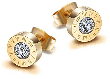 Boucle d'oreille Acier Inoxydable pour Homme Femme Or Rose Or Argent Clou Anneaux Cubique Zirconium Numérique Stud Diamant Ronde Petite Élégant Simple Classique Boucle d Oreille