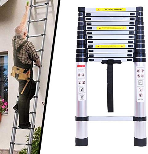 Scala pieghevole in alluminio da 5 m, telescopica, regolabile, pieghevole, 13 gradini max.149,7 kg, per casa, magazzino, interno, multifunzione