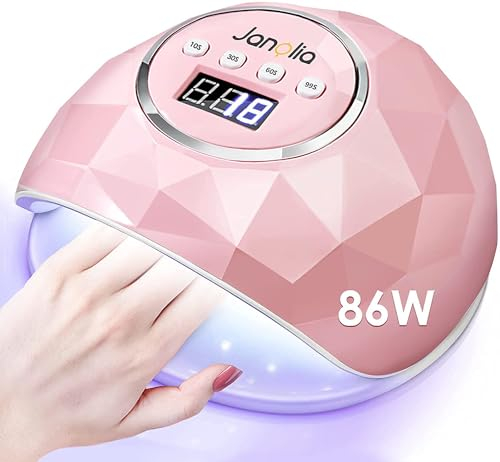 Janolia Lámpara Secador de Uñas, de Acrilonitrilo butadieno estireno, Rosado, 86W LED UV, 4 Ajuste de Temporizadores, para Esmalte con Sensor Automático y Protección Contra Sobretemperatura