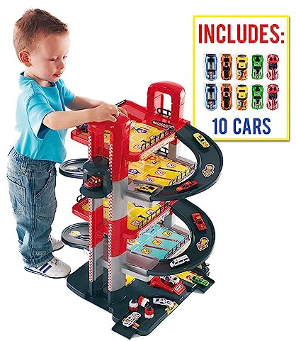 MOLTO | Parking Infantil de 5 Plantas + 10 Coches con Accesorios, Parking Coches Juguete, Pista de Coches de Juguete, Juguetes Niños + 3 Años, Garaje Coches