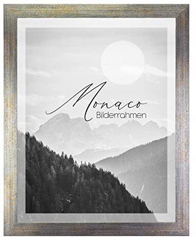 BIRAPA Monaco Bilderrahmen 50x70 cm Blaugold Meliert - Bilderrahmen Metall Optik, Alu Gebürstet Rahmen, Posterrahmen, Wechselrahmen