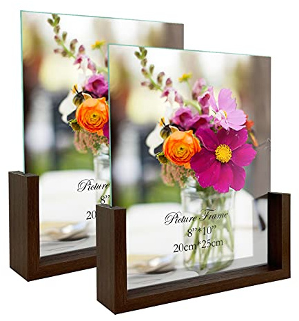 RLAVBL 8x10 Picture Frame Set of 2, Rustic Glass Photo Frames with Base for Tabletop Display