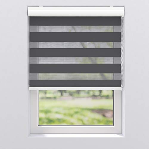 Doppelrollo Sonnenschutz Fenster Tür Innen, 120 x 175 cm Schwarz gestreift