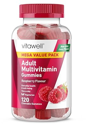 Vitawell Adult Multivitamin Gummies - 120 Raspberry Flavour Gummies (2 Month Supply) | Complex Vitamin D Formula | Chewable Multivitamins for Men & Women | Immune Support | 10 Essential Adult Vitamin