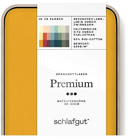 Schlafgut Premium Spannbettlaken 90x190cm bis 100x220cm Yellow Deep, Spannbetttuch aus weicher Biobaumwolle