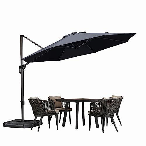 PURPLE LEAF 330 cm Sonnenschirm groß Ampelschirm Rund 360-Grad drehbar mit Fußpedal und Kreuzsockel für Terrasse, Balkon Sonnenschutz, Grau