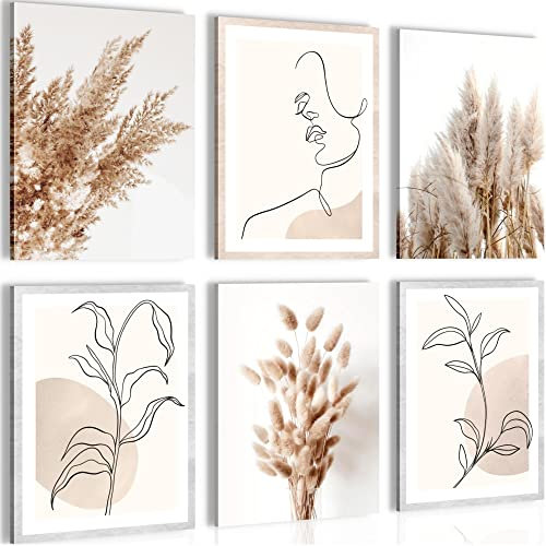 Novart Wandbilder - KEIN EXTRA RAHMEN BENÖTIGT - Wohnzimmer Schlafzimmer - Bilder Modern Pampasgras - Beige - N022165a