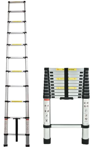 Teleskopleiter Mehrzweck Aluleiter Ausziehbar Stehleiter Teleskop Klappleiter 3.2 m Aluminium Verlängerungsleiter Gerade Leiter,für Wohnmobil/Dachboden/Büro/Warenhaus, bis 150KG