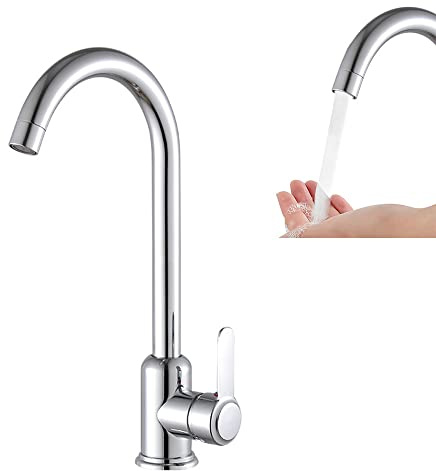 Grifo de cocina monomando, de acero inoxidable, monomando, para fregaderos de cocina (agua caliente)