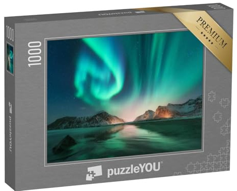 puzzleYOU: Puzzle 1000 Teile „Nordlichter auf den Lofoten mit Sternenhimmel, Norwegen“ – aus der Puzzle-Kollektion Polarmeer, Nordlichter