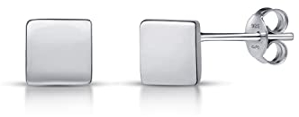 Amberta Damen Minimalistische Ohrstecker aus 925 Sterling Silber: Silber Polierte Quadratische Ohrstecker
