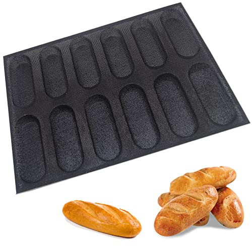 Meajore Baguette Backform, Antihaft Silikon BröTchen Backform, Mini 12 HohlräUme Baguetteblech, Perfekt Baguette Backblech (40x30x2.18 cm)