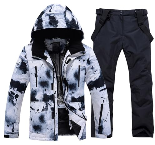 RIUIYELE Men's Ski Jacket and Pants Set Insulated Waterproof Snowsuits Winter Warm Outdoor Skiing Snowboard Jackets for Men (2202+Black, M)