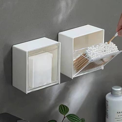 FOXBI Support Mural pour Coton Tige, Distributeur de Boules de Coton suspendues Organisateur de Stockage de Ronds de Coton en Plastique pour la Maison de Salle de Bain