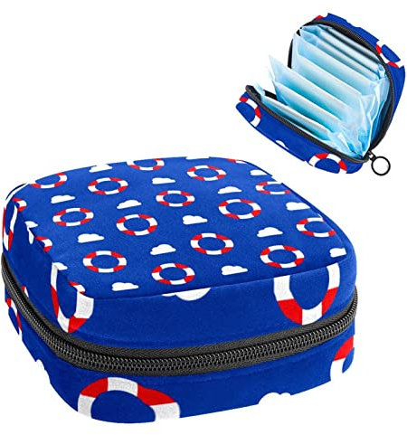 Nautical Blue Lifebuoy Period Pouch Portable,Tampon Storage Bag for Sanitary Napkins