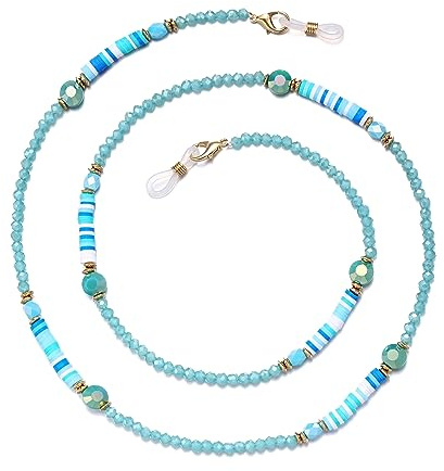 ERNAULO Brillenkette für Frauen, Brillenhalter, um den Hals, Kristallperlen, Brillenkette für Frauen, Lehmgrün, 71 cm