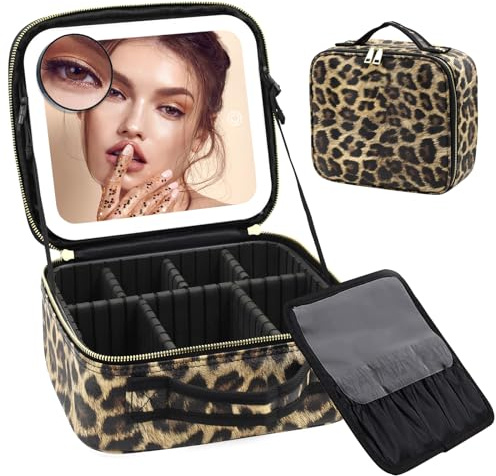 Suupvaor Trousse de Maquillage de Voyage avec Miroir Lumineux Trousse de Maquillage cloisonnable Trousse de Maquillage cosmétique avec Miroir Lumineux à 3 Modes d'éclairage