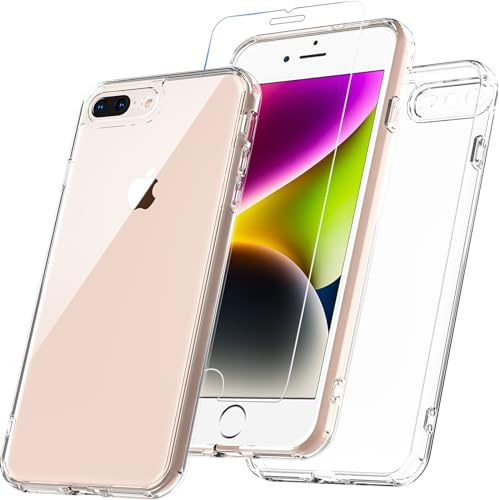 BESINPO Für iPhone 8 Plus Hülle, iPhone 7 Plus Hülle Mit Panzer Schutz Glas, 360° Rundumschutz Stoßfest Handyhülle Robust Case Cover Schutzhülle für iPhone 8 Plus/7 Plus 5.5 Zoll - Transparent