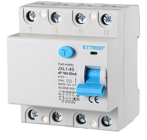 ETTROIT INTERRUTTORE MAGNETOTERMICO DIFFERENZIALE PURO SALVAVITA PER BARRA DIN 4 MODULI 4P 16A 415V 30mA 6KA