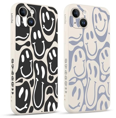 Pnakqil 2 stück Handyhülle für iPhone 14 6,1, Hülle Lustiges Funny Lächeln Design Grimace Bemaltes Muster süß Ästhetik Mädchen Silikon Schutzhülle Tasche Schön Kameraschutz Case