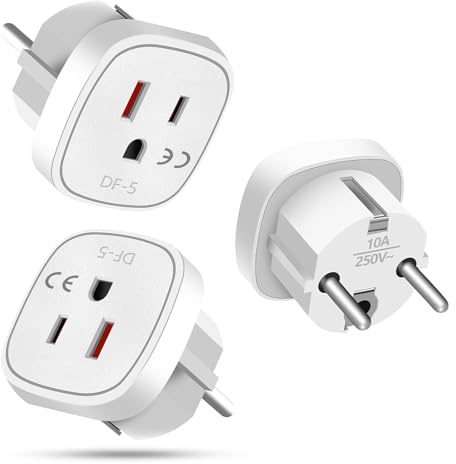 VIEVRE 3 Stück US auf EU Adapter, USA Deutschland Reiseadapter, Amerikanischer Stecker auf Euro Stecker, US Adapter EU 250V 10A, Weiß, für Reisen nach Deutschland Frankreich Indonesien Korea