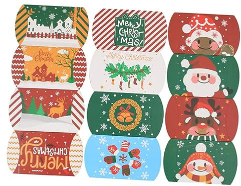 OHPHCALL 12stücke Teiliges Weihnachts-zuckerboxen Aus Papier Mit Buntem Pillow-design Leichte Candy Cases Für Geschenkverpackung Party Favors Festliche Geschenkschachteln Für Weihnachten Un