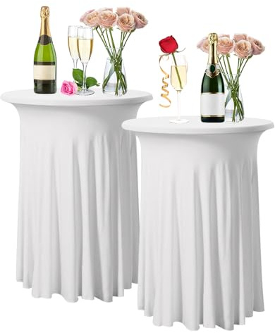 LPAMABA 2 Copritavoli da Bar Elasticizzati Bianchi, Tovaglia da Cocktail Rotonda, Fodera Rivestimento Elastica per Tavolini Bistrot Tavolini Bar Feste Matrimonio,110 * 80CM (Bianco)