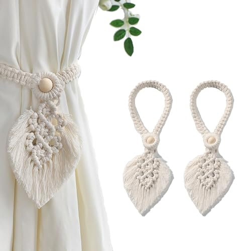 2 Piezas Cortinas Decorativo Alzapaños, Cuerdas Cortinas, Alzapaños Boho para Cortina, Correas De Cortina, Abrazaderas para Cortinas, para Salón, Dormitorio, Oficina Ribete De Cortina (Beige)