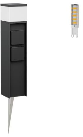 ledscom.de Pollerleuchte PODEL mit Erdspieß für außen, 39cm, schwarz, 2 Steckdosen, inkl. G9 Leuchtmittel, 501lm, warmweiß