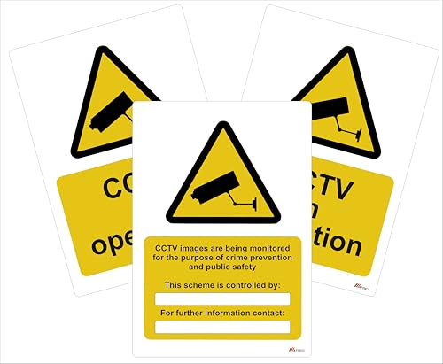 CCTV Warning Signs - 2 x 'CCTV in operation' and 1 x 'CCTV images monitored' - Size A4 - Data Compliant GDPR CCTV Sign - Semi Rigid sign