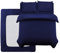 Oxford Homeware Double Duvet Set Navy Brushed Microfiber 4 Piece Double Bedding Set with Fitted Sheet and Pillowcases Soft Breathable Duvet Cover Sets