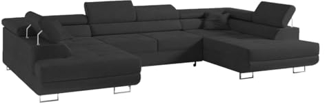 COMFORTINO FURNITURE Ecksofa mit Schlaffunktion Big PASTI U-Form, Sofa Couch mit Bettkasten, 3-Sitzer Eckcouch, Schlafsofa für Wohnzimmer, Big Sofa Couch mit Schlaffunktion (Dunkelgrau)