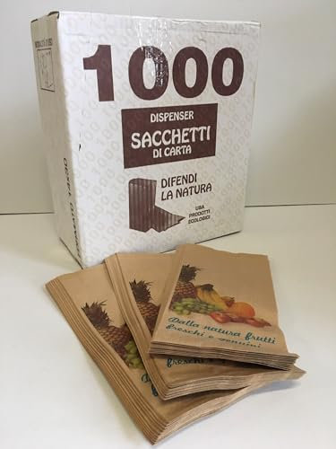 100/1000 Sacchetti di Carta Marroni 14x30 cm Con Disegno FRUTTA Sacchetto in Carta Kraft Avana per Alimenti Pane Dolci DOLCIUMI Articoli da Forno ORTOFRUTTA (100)