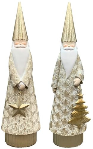 Hygge Weihnachtsmann-Figur Set Stern & Baum Weihnachtsdekoration, 31 cm - Moderne Weihnachtsdeko innen & außen - Nikolaus Winter-Deko in Gold perfekt als Tischdeko, Fensterbank, Tür & Garten