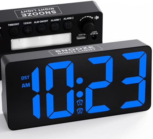 MINORZ Reloj Despertador Digital con luz Nocturna para Dormitorio, mesita de Noche con Puerto de Carga Tipo C y USB, 2 alarmas y repetición de 9 Minutos, Formato de Hora de 12 H/24 Horas