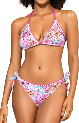 SHEKINI Damen Triangel Schnürschuh Bikini Set Badeanzug Rückenfrei Strandkleidung Boho Bedruckter Zweiteiliger Bademode