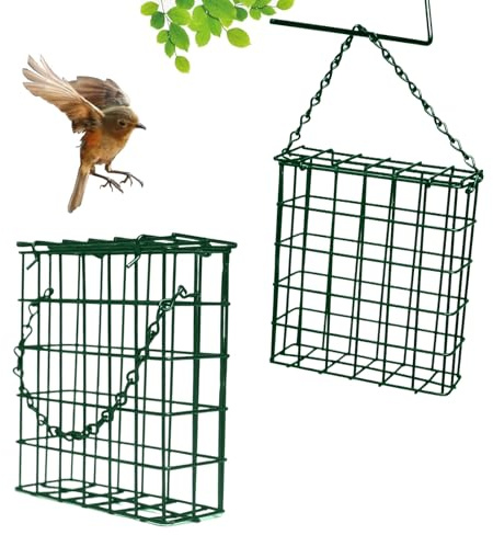 2 Stück Meisenknödelhalter, Fettfutter Für Wildvögel, Metall Vogelfutter Halter Quadratisch, Drahtgitter Futterhaus, Vogelfutterspender Für Wildvögel, Dunkelgrün