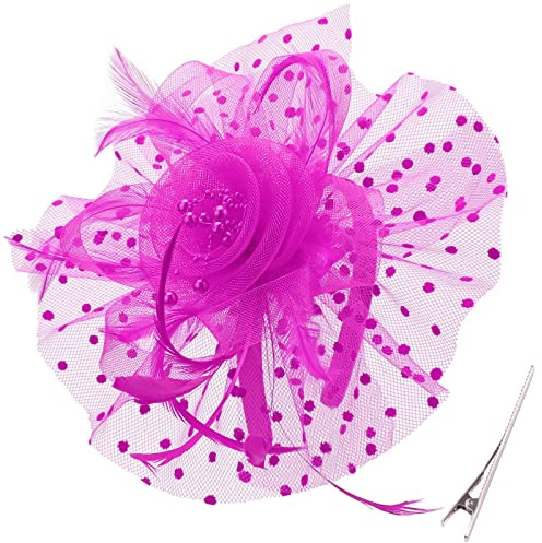 DRESHOW Fascinator Hüte für Damen Pillbox Hut mit Schleier Stirnband und Einer Gegabelten Clip Tea Party Kopfbedeckung